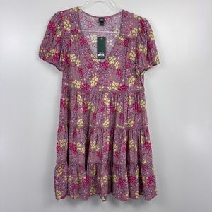 Wild Fable Mauve Floral Babydoll Tier Dress XS NWT